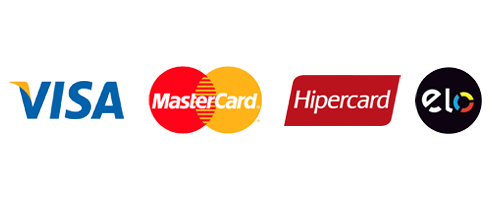 Formas de pagamento: Visa, Mastercard, Hipercard e Elo