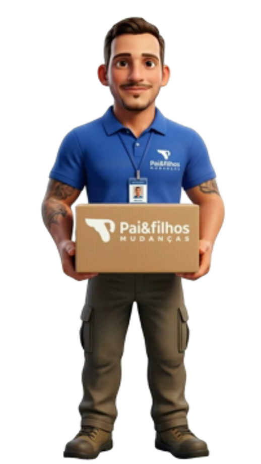 Profissional da Pai & Filhos Mudanças segurando caixa