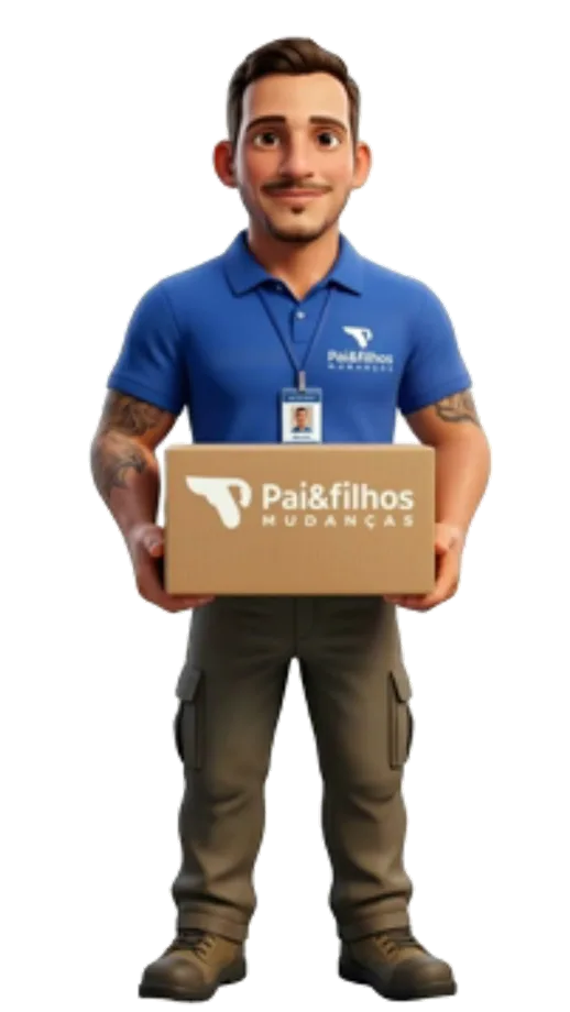 Profissional da Pai & Filhos Mudanças segurando caixa